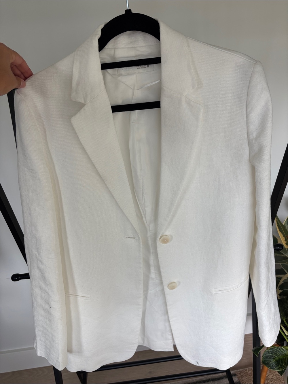 Zara White Single-Breasted Linen-Blend Blazer